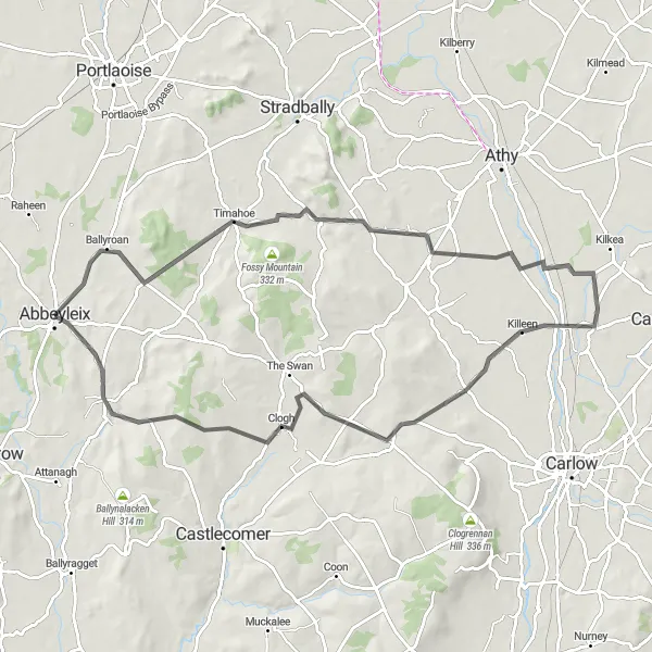Map miniature of "Abbeyleix and Surroundings" cycling inspiration in Eastern and Midland, Ireland. Generated by Tarmacs.app cycling route planner