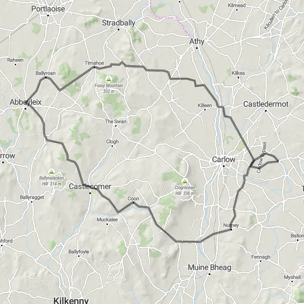 Map miniature of "The Crossroads Challenge" cycling inspiration in Eastern and Midland, Ireland. Generated by Tarmacs.app cycling route planner