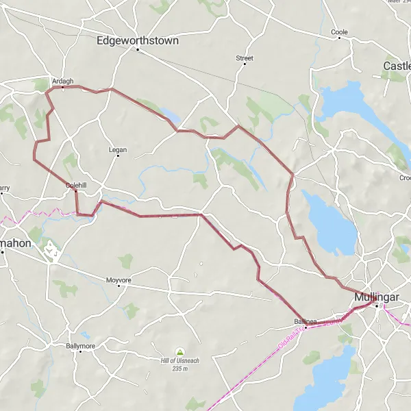 Map miniature of "Abbeyshrule Abbey Loop" cycling inspiration in Eastern and Midland, Ireland. Generated by Tarmacs.app cycling route planner