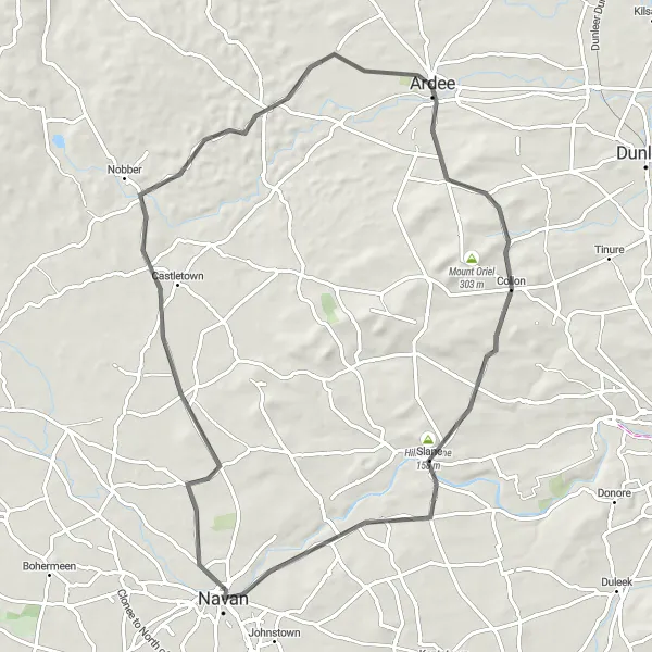 Map miniature of "Ardee to Drumconrath Loop" cycling inspiration in Eastern and Midland, Ireland. Generated by Tarmacs.app cycling route planner