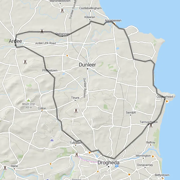 Map miniature of "Coastal Discovery Ride" cycling inspiration in Eastern and Midland, Ireland. Generated by Tarmacs.app cycling route planner