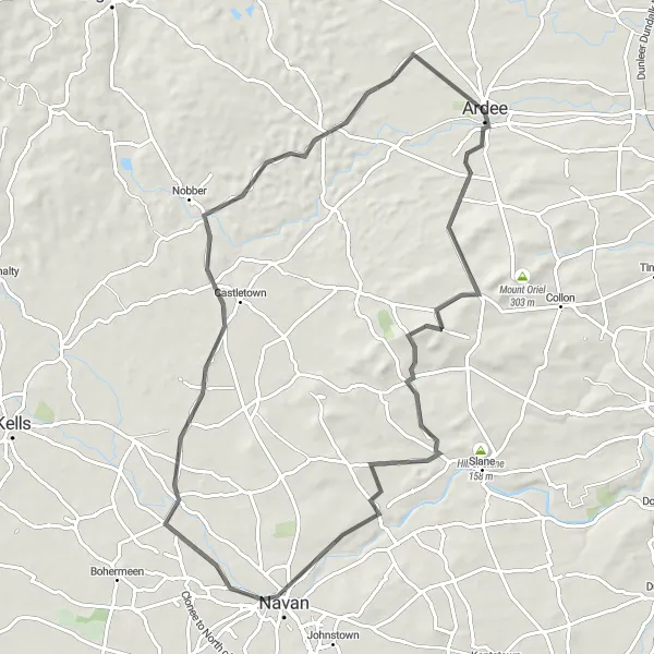 Map miniature of "Ardee to Navan Loop" cycling inspiration in Eastern and Midland, Ireland. Generated by Tarmacs.app cycling route planner