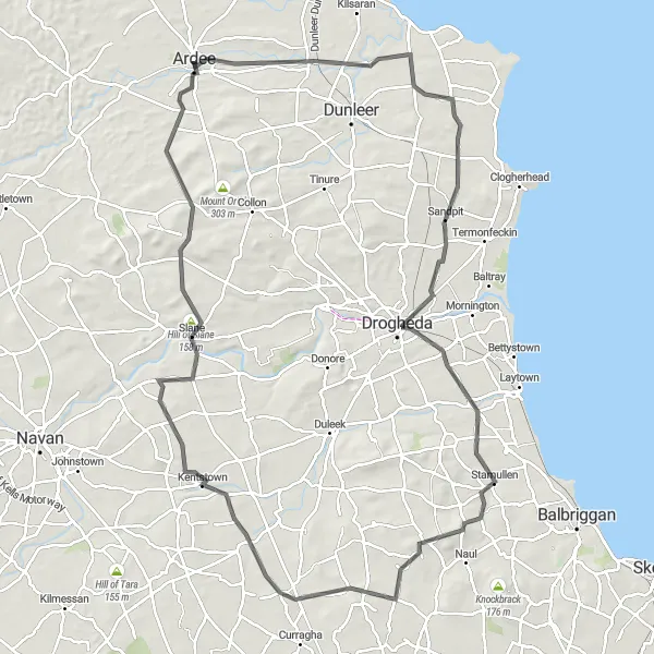 Map miniature of "Ardee to Slane Loop" cycling inspiration in Eastern and Midland, Ireland. Generated by Tarmacs.app cycling route planner