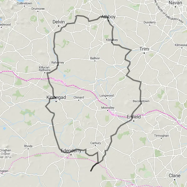 Map miniature of "Athboy Round-Trip Cycling Route 3" cycling inspiration in Eastern and Midland, Ireland. Generated by Tarmacs.app cycling route planner