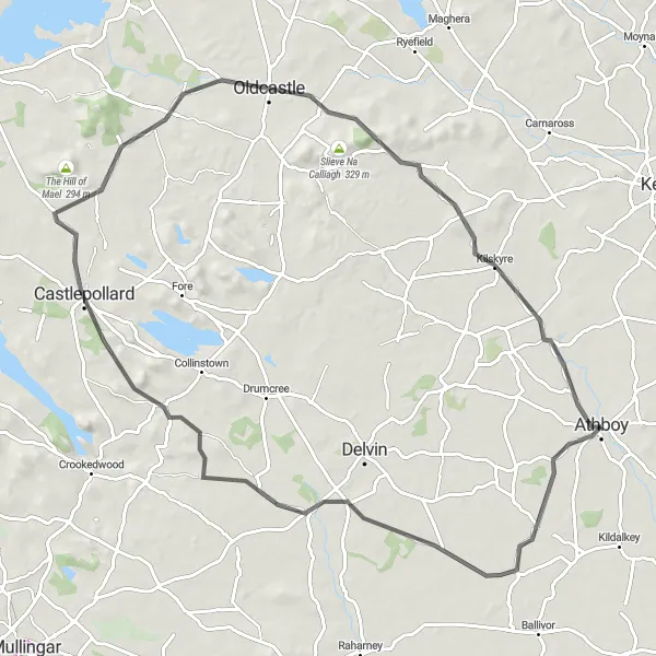 Map miniature of "Discover the Ancient East Loop" cycling inspiration in Eastern and Midland, Ireland. Generated by Tarmacs.app cycling route planner