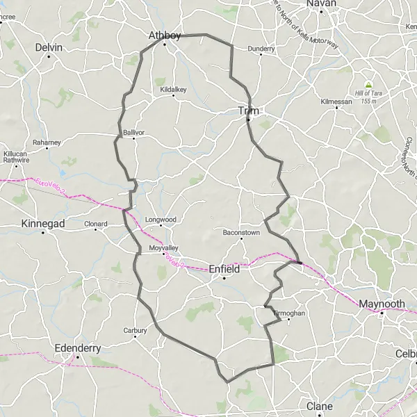 Map miniature of "Trim and Beyond" cycling inspiration in Eastern and Midland, Ireland. Generated by Tarmacs.app cycling route planner