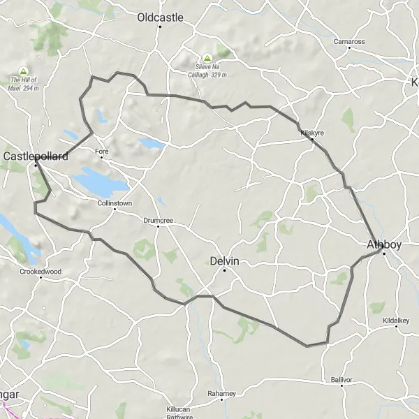 Map miniature of "The Castle and Abbey Ride" cycling inspiration in Eastern and Midland, Ireland. Generated by Tarmacs.app cycling route planner