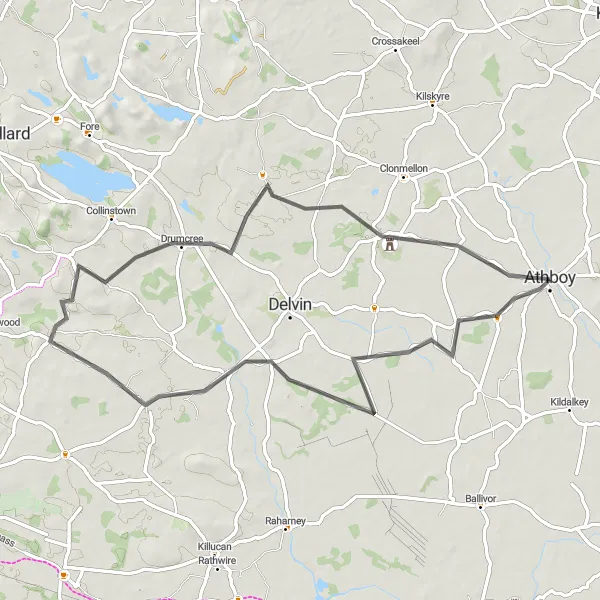 Map miniature of "Athboy Round-Trip Cycling Route 2" cycling inspiration in Eastern and Midland, Ireland. Generated by Tarmacs.app cycling route planner