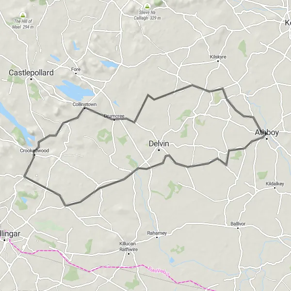 Map miniature of "The Lake and Castle Circuit" cycling inspiration in Eastern and Midland, Ireland. Generated by Tarmacs.app cycling route planner