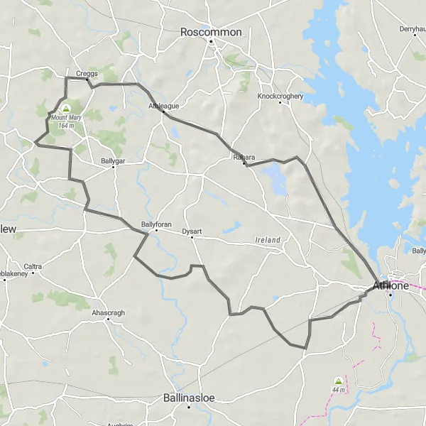 Map miniature of "Rahara Challenge" cycling inspiration in Eastern and Midland, Ireland. Generated by Tarmacs.app cycling route planner