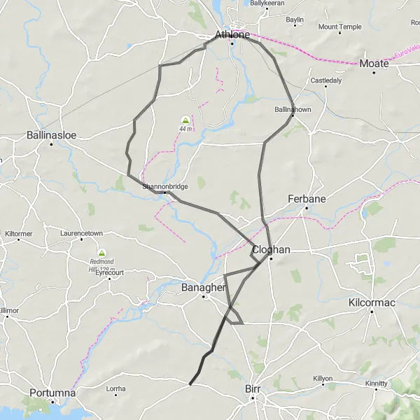 Map miniature of "The Shannon Cycle Loop" cycling inspiration in Eastern and Midland, Ireland. Generated by Tarmacs.app cycling route planner