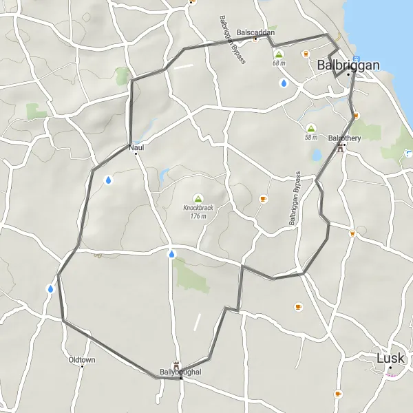 Map miniature of "Ballyboughal Round Trip" cycling inspiration in Eastern and Midland, Ireland. Generated by Tarmacs.app cycling route planner