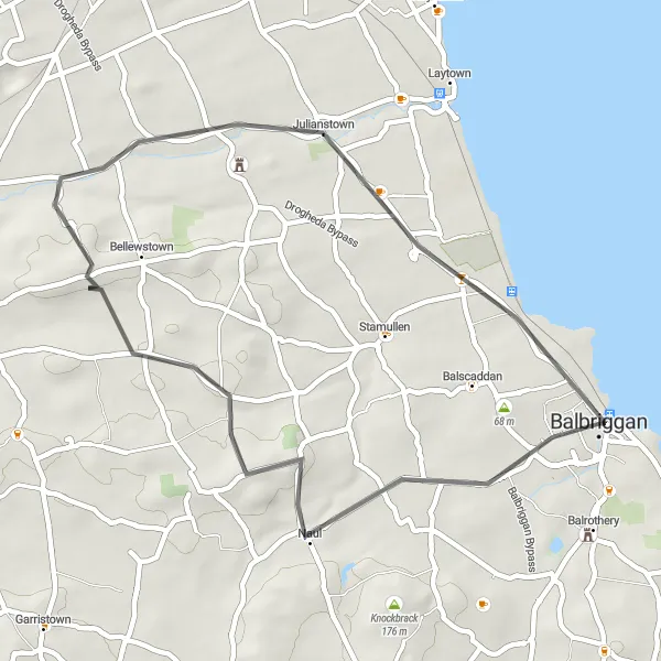Map miniature of "Naul to Julianstown Express" cycling inspiration in Eastern and Midland, Ireland. Generated by Tarmacs.app cycling route planner