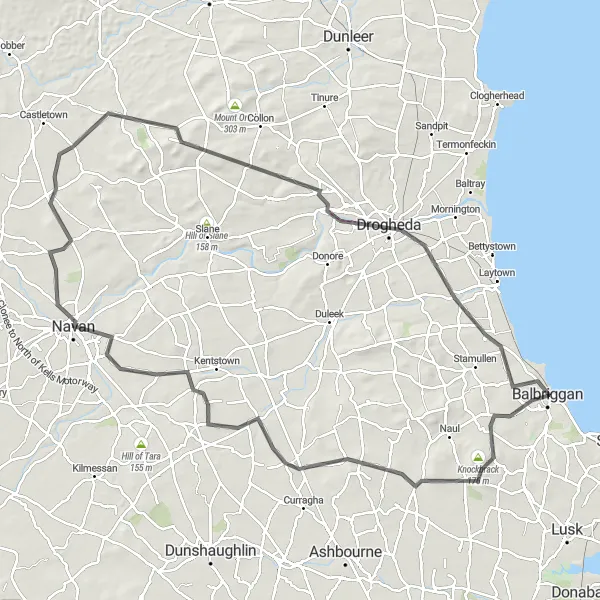 Map miniature of "Historical Heritage and Natural Beauty" cycling inspiration in Eastern and Midland, Ireland. Generated by Tarmacs.app cycling route planner
