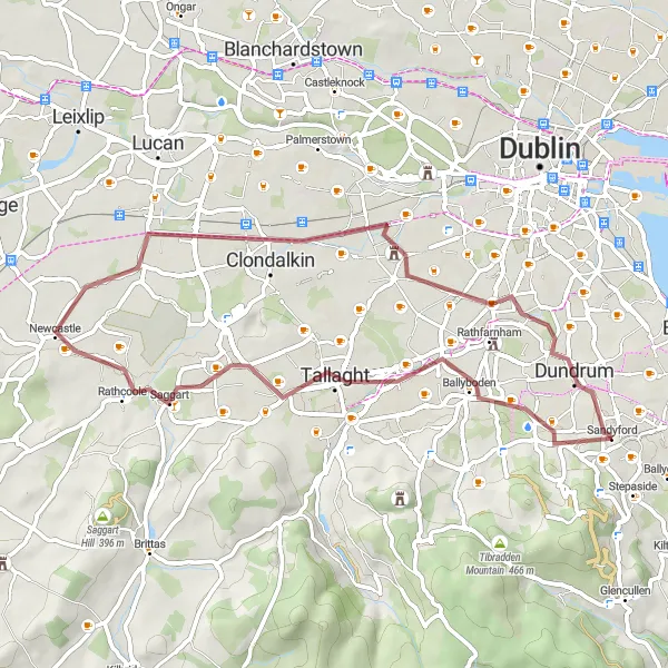 Map miniature of "Ballinteer Gravel Adventure" cycling inspiration in Eastern and Midland, Ireland. Generated by Tarmacs.app cycling route planner
