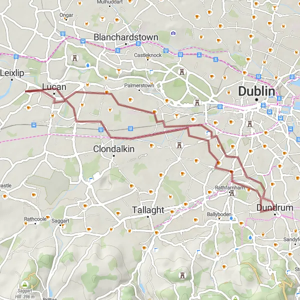 Map miniature of "Historical Gravel Loop" cycling inspiration in Eastern and Midland, Ireland. Generated by Tarmacs.app cycling route planner