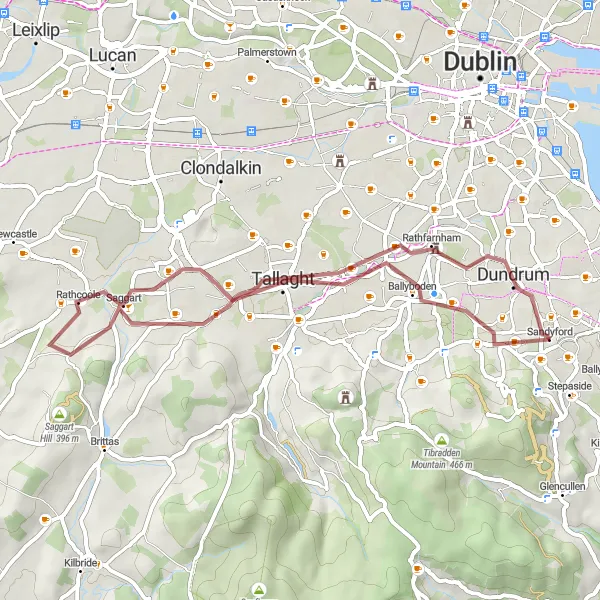 Map miniature of "Scenic Gravel Escape" cycling inspiration in Eastern and Midland, Ireland. Generated by Tarmacs.app cycling route planner