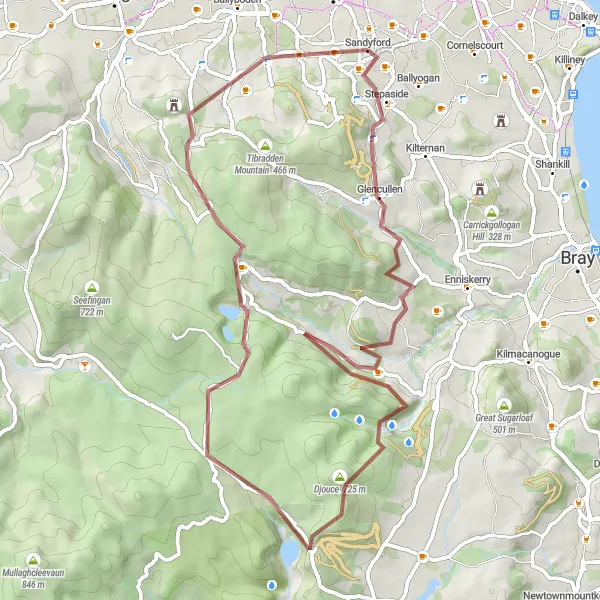 Map miniature of "Glencullen Loop" cycling inspiration in Eastern and Midland, Ireland. Generated by Tarmacs.app cycling route planner