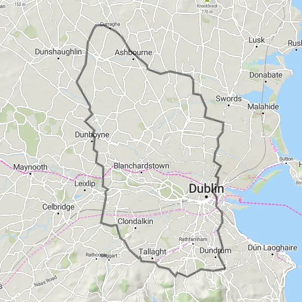 Map miniature of "Dublin Exploration Road Cycling" cycling inspiration in Eastern and Midland, Ireland. Generated by Tarmacs.app cycling route planner
