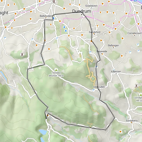 Map miniature of "Glencullen Adventure Ride" cycling inspiration in Eastern and Midland, Ireland. Generated by Tarmacs.app cycling route planner