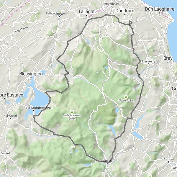 Map miniature of "Dublin Mountain Challenge" cycling inspiration in Eastern and Midland, Ireland. Generated by Tarmacs.app cycling route planner