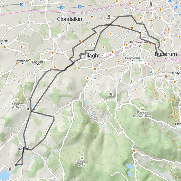 Map miniature of "County Dublin Road Adventure" cycling inspiration in Eastern and Midland, Ireland. Generated by Tarmacs.app cycling route planner