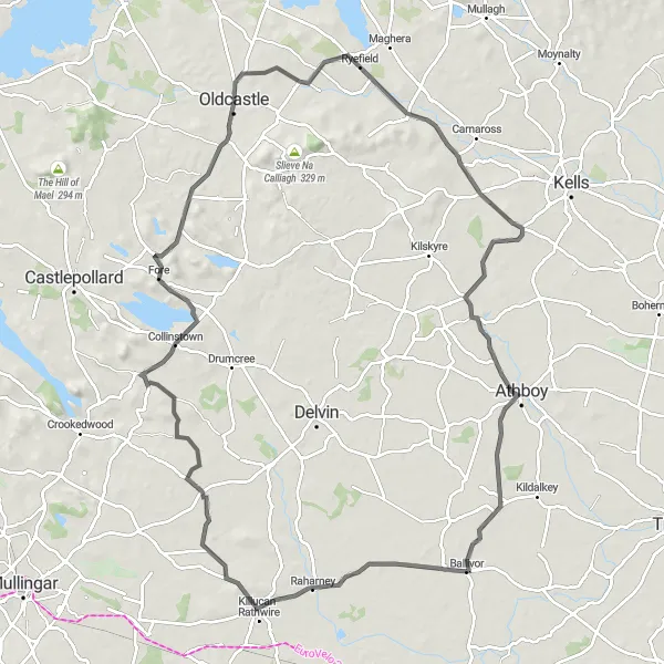 Map miniature of "Ballivor to Oldcastle Loop" cycling inspiration in Eastern and Midland, Ireland. Generated by Tarmacs.app cycling route planner