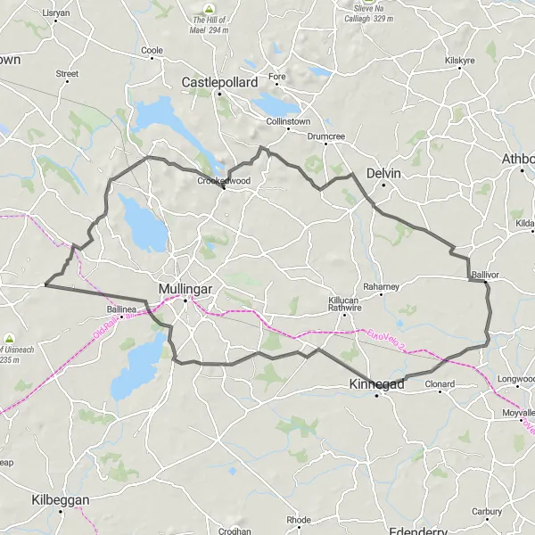 Map miniature of "Kinnegad Loop" cycling inspiration in Eastern and Midland, Ireland. Generated by Tarmacs.app cycling route planner