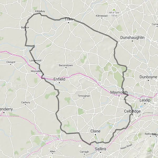 Map miniature of "Ballivor to Trim Loop" cycling inspiration in Eastern and Midland, Ireland. Generated by Tarmacs.app cycling route planner