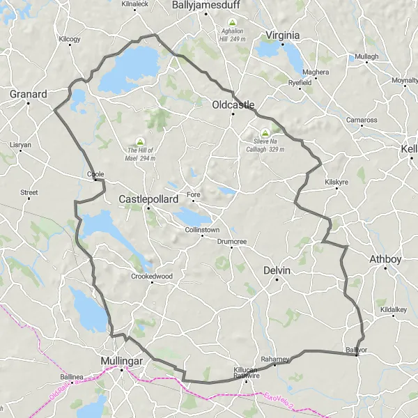 Map miniature of "Ballivor to Crossakeel Loop" cycling inspiration in Eastern and Midland, Ireland. Generated by Tarmacs.app cycling route planner