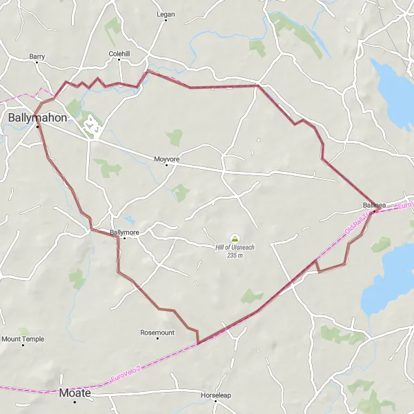 Map miniature of "Gravel Exploration through Ballinea" cycling inspiration in Eastern and Midland, Ireland. Generated by Tarmacs.app cycling route planner