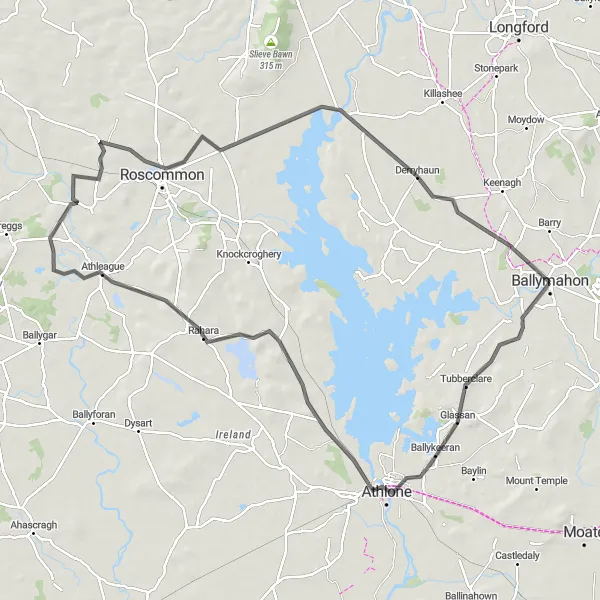 Map miniature of "Ballymahon and Back" cycling inspiration in Eastern and Midland, Ireland. Generated by Tarmacs.app cycling route planner