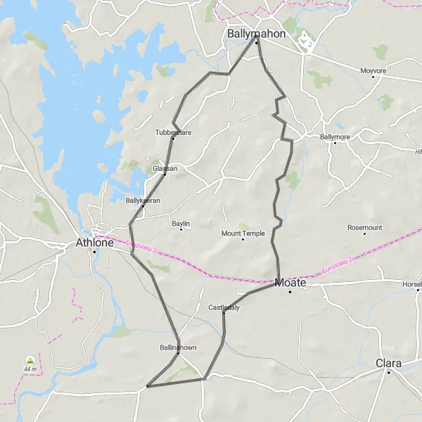 Map miniature of "Discover Doon and Tubberclare" cycling inspiration in Eastern and Midland, Ireland. Generated by Tarmacs.app cycling route planner