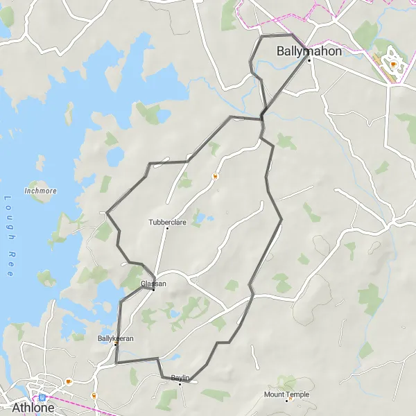 Map miniature of "Ballymahon Serenity" cycling inspiration in Eastern and Midland, Ireland. Generated by Tarmacs.app cycling route planner