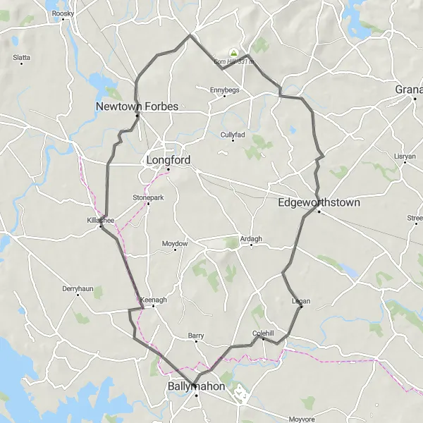 Map miniature of "Scenic Route through Old Mill and Edgeworthstown" cycling inspiration in Eastern and Midland, Ireland. Generated by Tarmacs.app cycling route planner