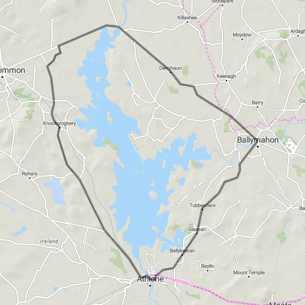 Map miniature of "Ballymahon to Knockcroghery Loop" cycling inspiration in Eastern and Midland, Ireland. Generated by Tarmacs.app cycling route planner