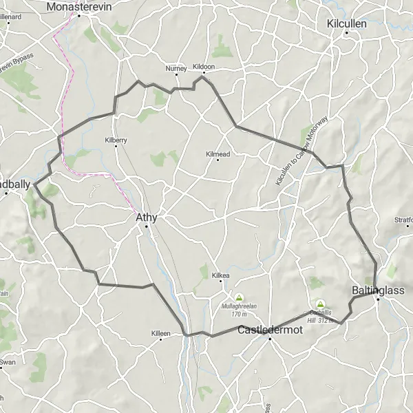 Map miniature of "Baltinglass to Grange Con Circuit" cycling inspiration in Eastern and Midland, Ireland. Generated by Tarmacs.app cycling route planner