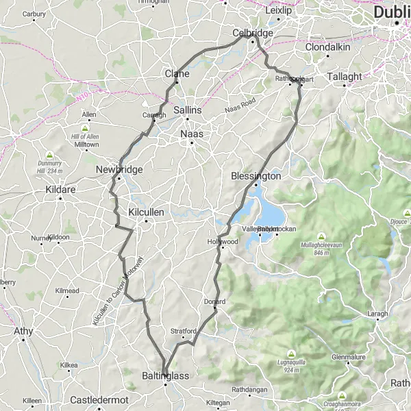 Map miniature of "Baltinglass to Blessington Loop" cycling inspiration in Eastern and Midland, Ireland. Generated by Tarmacs.app cycling route planner