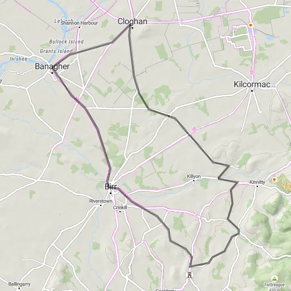 Map miniature of "The Banagher to Cloghan Loop" cycling inspiration in Eastern and Midland, Ireland. Generated by Tarmacs.app cycling route planner