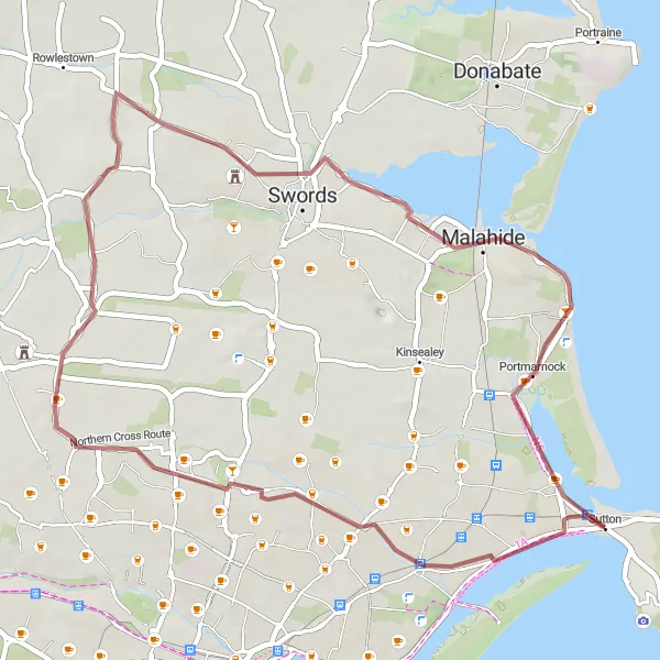 Map miniature of "Coastal Gravel" cycling inspiration in Eastern and Midland, Ireland. Generated by Tarmacs.app cycling route planner