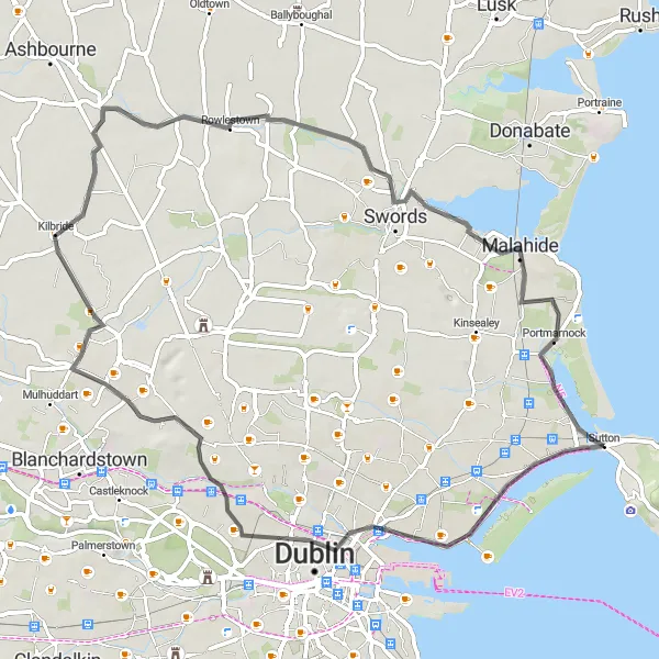 Map miniature of "Bayside to Fairview" cycling inspiration in Eastern and Midland, Ireland. Generated by Tarmacs.app cycling route planner