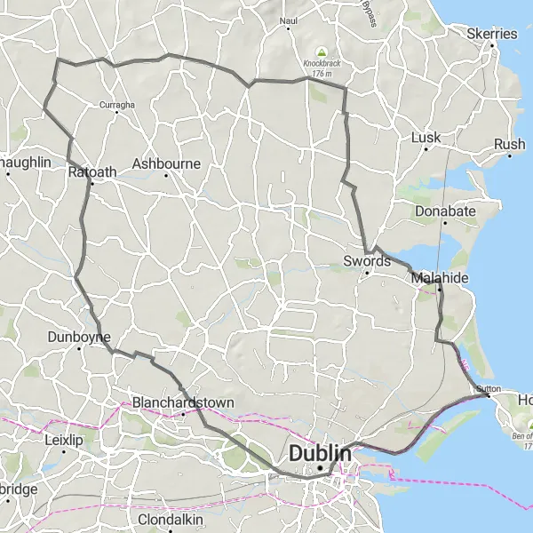 Map miniature of "Bayside to Sutton" cycling inspiration in Eastern and Midland, Ireland. Generated by Tarmacs.app cycling route planner