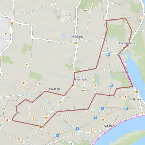 Map miniature of "Coastal Gravel Ride" cycling inspiration in Eastern and Midland, Ireland. Generated by Tarmacs.app cycling route planner