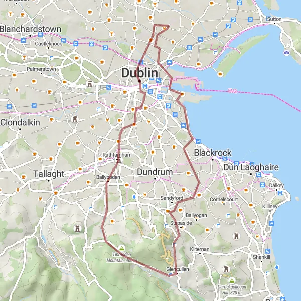 Map miniature of "The Mountains of Dublin" cycling inspiration in Eastern and Midland, Ireland. Generated by Tarmacs.app cycling route planner