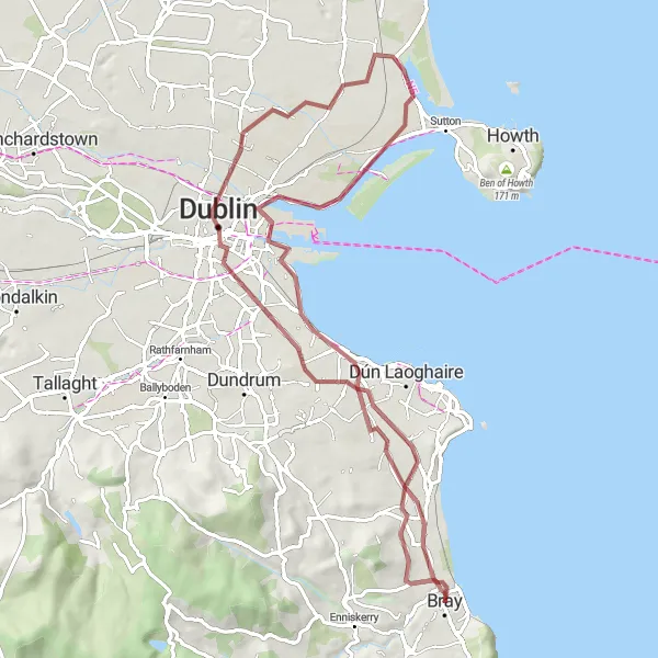 Map miniature of "Gravel Delights" cycling inspiration in Eastern and Midland, Ireland. Generated by Tarmacs.app cycling route planner