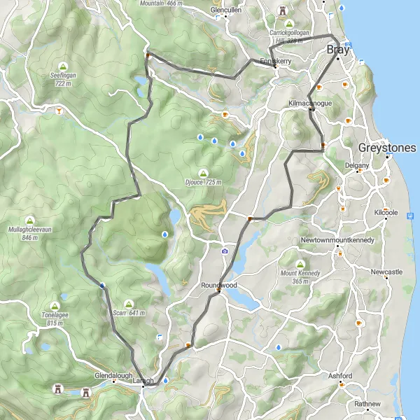 Map miniature of "Scenic Spin to Enniskerry" cycling inspiration in Eastern and Midland, Ireland. Generated by Tarmacs.app cycling route planner