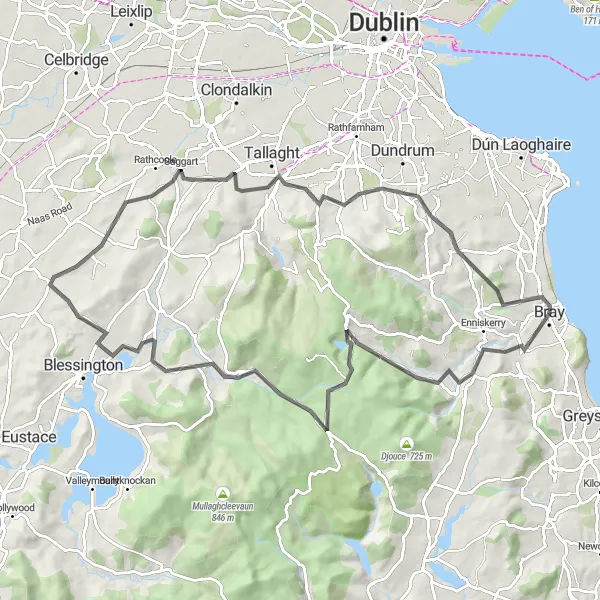 Map miniature of "Bray and beyond" cycling inspiration in Eastern and Midland, Ireland. Generated by Tarmacs.app cycling route planner