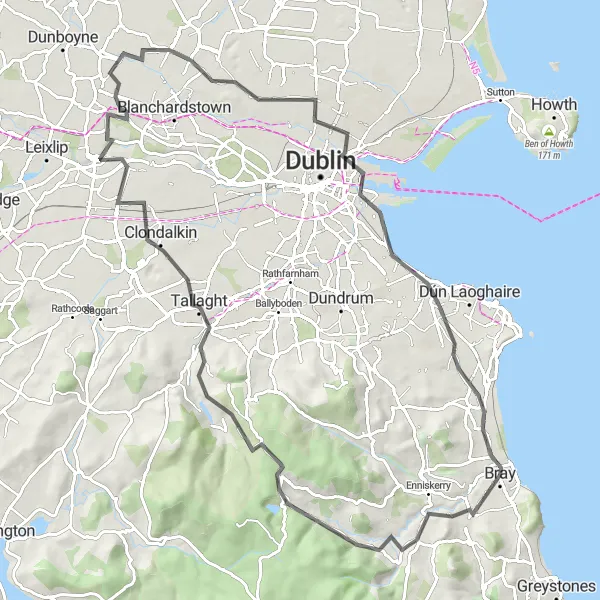 Map miniature of "Coastal Adventure" cycling inspiration in Eastern and Midland, Ireland. Generated by Tarmacs.app cycling route planner