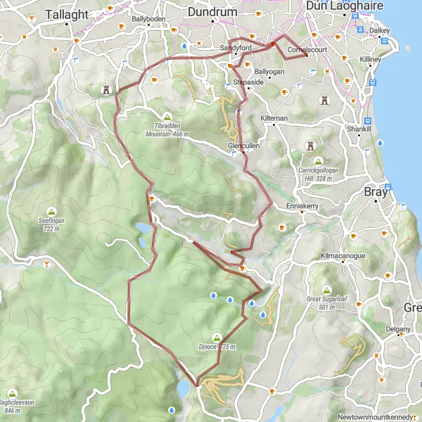 Map miniature of "Maulin and Glencree: Gravel Adventure" cycling inspiration in Eastern and Midland, Ireland. Generated by Tarmacs.app cycling route planner