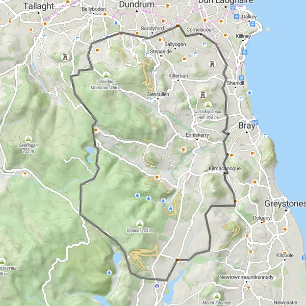 Map miniature of "The Glencree Adventure" cycling inspiration in Eastern and Midland, Ireland. Generated by Tarmacs.app cycling route planner